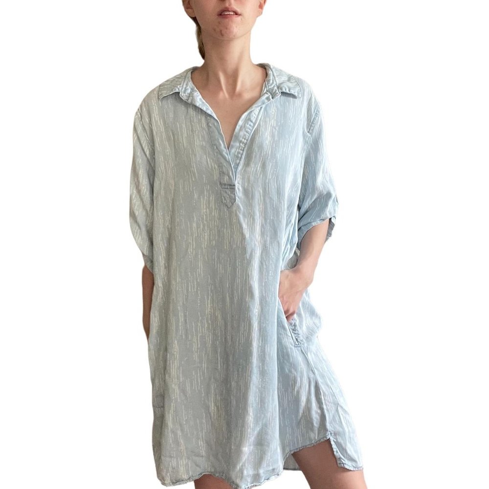 Philosophy Tencel Tunic Dress Light Blue & White Pattern